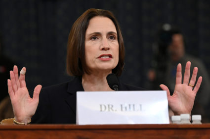 Fiona Hill, former senior director for Europe and Russia on the National Security Council, testifies before a House Intelligence Committee hearing alongside David Holmes, political counselor at the U.S Embassy in Kiev, as part of the impeachment inquiry into U.S. President Donald Trump on Capitol Hill in Washington, U.S., November 21, 2019. REUTERS/Erin Scott
