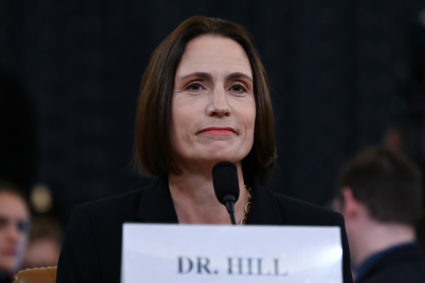 Fiona Hill, former senior director for Europe and Russia on the National Security Council, testifies to a House Intelligence Committee hearing as part of the impeachment inquiry into U.S. President Donald Trump on Capitol Hill in Washington, U.S., November 21, 2019. REUTERS/Erin Scott