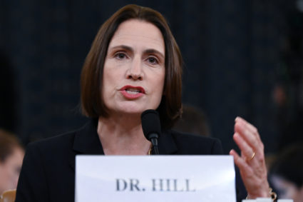 Fiona Hill, former senior director for Europe and Russia on the National Security Council, testifies to a House Intelligence Committee hearing as part of the impeachment inquiry into U.S. President Donald Trump on Capitol Hill in Washington, U.S., November 21, 2019. REUTERS/Erin Scott