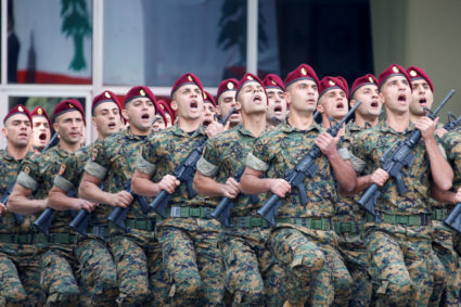 Lebanese soldiers take part in a military parade to mark the 76th anniversary of Lebanon's independence at the Ministry of Defense in Yarze, Lebanon November 22, 2019. Photo by REUTERS/Mohamed Azakir