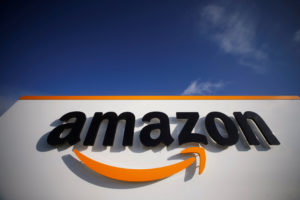 The logo of Amazon is seen at the company logistics centre in Boves, France, November 5, 2019. File photo by REUTERS/Pascal Rossignol