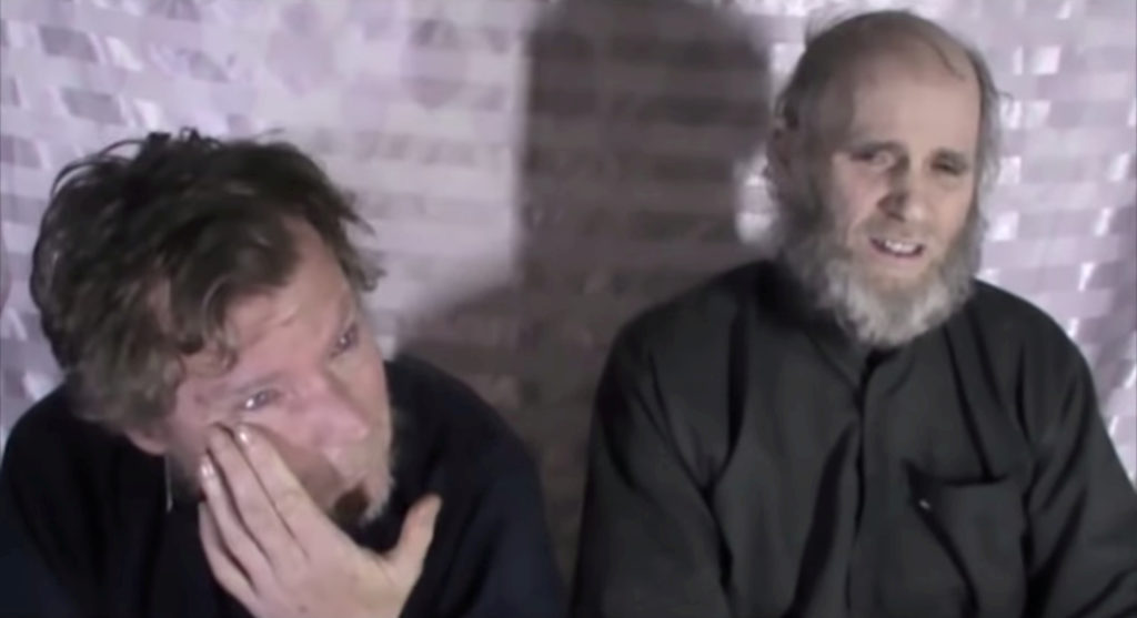 Timothy Weeks and Kevin King speak to the camera while kept hostage by Taliban insurgents in an unknown location, said to ...