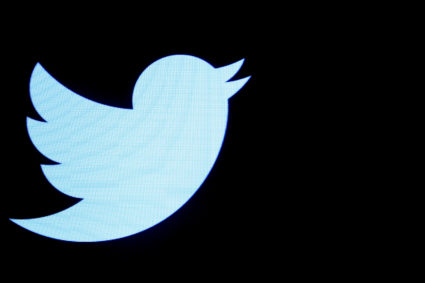 The Twitter logo is displayed on a screen on the floor of the New York Stock Exchange (NYSE) in New York City, U.S., September 28, 2016. Photo by REUTERS/Brendan McDermid/File Photo