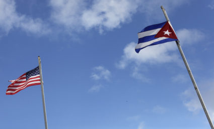 The flags of the United States and Cuba are seen flying in the Little Havana neighborhood of Miami, Florida, in 2012. File photo by Shannon Stapleton/REUTERS