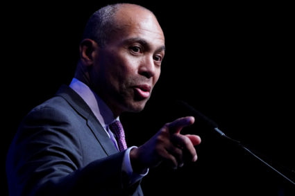 Deval Patrick appears on stage at a First in the West Event at the Bellagio Hotel in Las Vegas, Nevada, U.S., November 17, 2019. REUTERS/Carlo Allegri