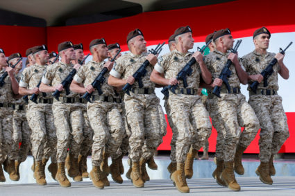 Lebanese soldiers take part in a military parade to mark the 76th anniversary of Lebanon's independence at the Ministry of Defense in Yarze, Lebanon November 22, 2019. Photo by REUTERS/Mohamed Azakir