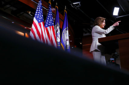 U.S. House Speaker Nancy Pelosi (D-CA) takes questions on the status of the House impeachment inquiry of U.S. President Donald Trump during her weekly news conference on Capitol Hill in Washington, U.S., December 5, 2019. Photo by Tom Brenner/Reuters