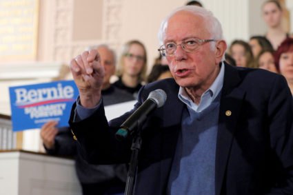 FILE PHOTO: Democratic 2020 U.S. presidential candidate and U.S. Senator Bernie Sanders (I-VT) speaks at a campaign town hall meeting in Portsmouth, New Hampshire, U.S., November 24, 2019. REUTERS/Brian Snyder/File Photo