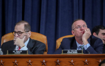 House Judiciary Committee Chairman Rep. Jerrold Nadler (D-NY) listens next to Republican ranking member Rep. Doug Collins (R-GA) during a House Judiciary Committee hearing to receive counsel presentations of evidence on the impeachment inquiry into U.S. President Donald Trump on Capitol Hill in Washington, U.S., December 9, 2019. REUTERS/Jonathan Ernst/Pool