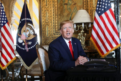 U.S. President Donald Trump speaks to the media after participating in a video teleconference with members of the U.S. military at Trump's Mar-a-Lago resort in Palm Beach, Florida, U.S., December 24, 2019. Photo by Leah Millis/Reuters
