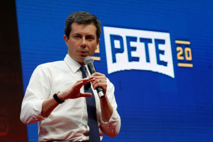 Democratic presidential candidate Pete Buttigieg speaks during the Teamsters Vote 2020 Presidential Forum in Cedar Rapids, Iowa, U.S., December 7, 2019. Photo by REUTERS/Shannon Stapleton