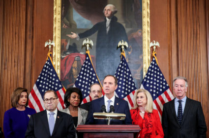 House Intelligence Chairman Adam Schiff (D-CA) speaks to reporters during a news conference to announce articles of impeachment against U.S. President Donald Trump on Capitol Hill in Washington, U.S., December 10, 2019. Photo by Jonathan Ernst/Reuters.