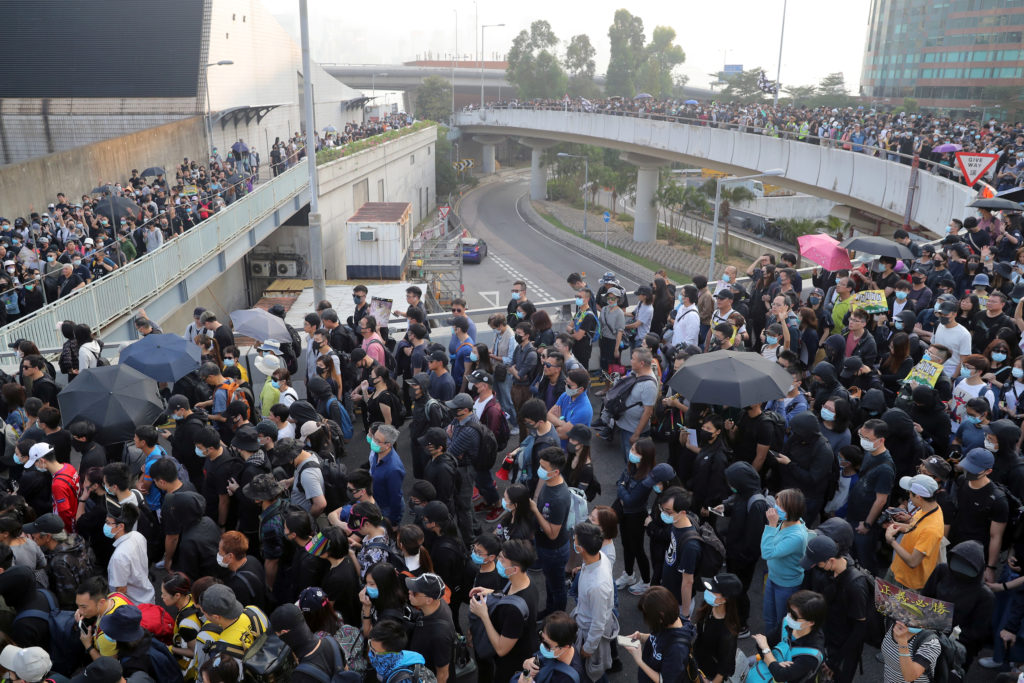 Hong Kong protesters during the "Lest We Forget" rally on December 1, 2019. Photo by Marko Djurica/Reuters