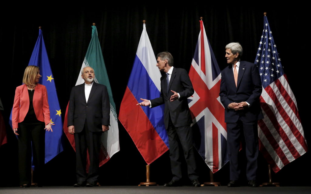 British Foreign Secretary Philip Hammond (2nd R), U.S. Secretary of State John Kerry (R) and European Union High Represent...