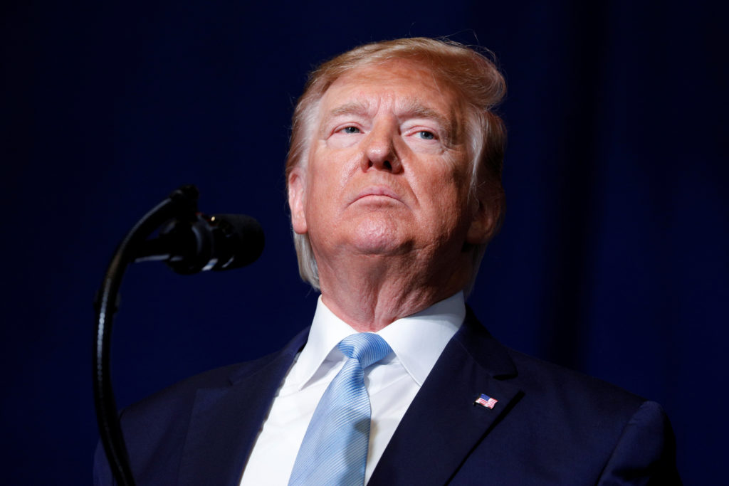 U.S. President Trump delivers remarks at an Evangelicals for Trump Coalition Launch at the King Jesus International Minist...