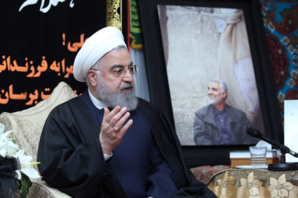 Iranian President Hassan Rouhani visits the family of the Iranian Major-General Qassem Soleimani, head of the elite Quds Force, who was killed by an air strike in Baghdad, at his home in Tehran, Iran January 4, 2020. Official President Website/Handout via Reuters