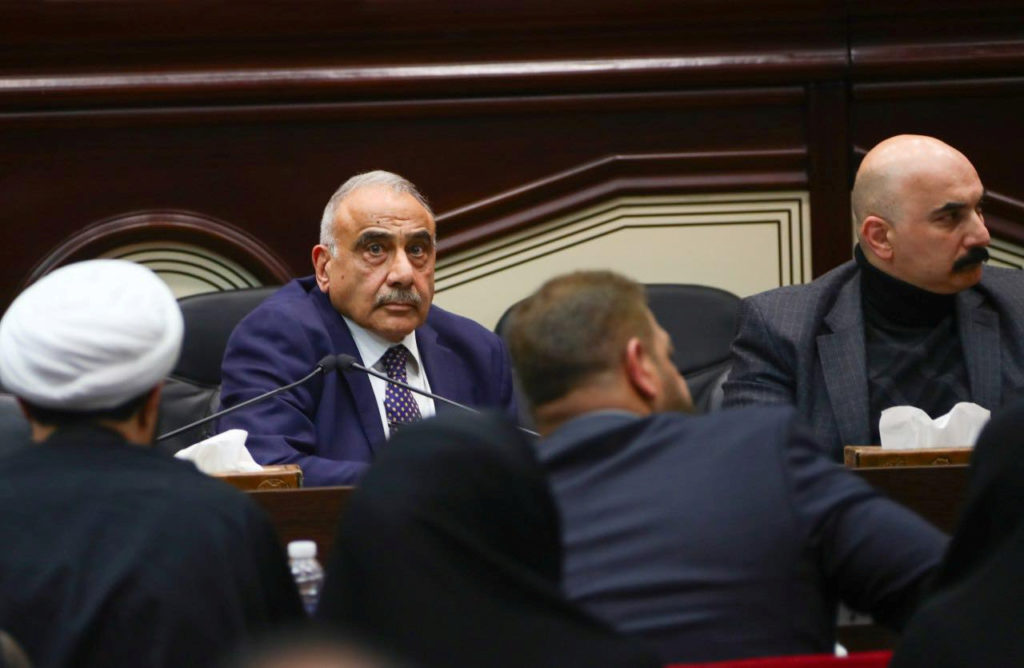 Iraqi Prime Minister Adel Abdul Mahdi attends an Iraqi parliament session in Baghdad, Iraq January 5, 2020. Iraqi Prime Mi...