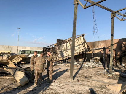 U.S. soldiers are seen at the site where an Iranian missile hit at Ain al-Asad air base in Anbar province, Iraq January 13, 2020. Photo by John Davison/Reuters