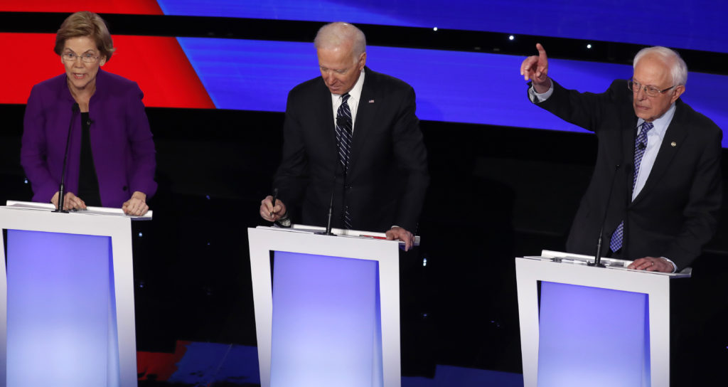 Democratic 2020 U.S. presidential candidates Senator Elizabeth Warren (D-MA), former Vice President Joe Biden and Senator ...
