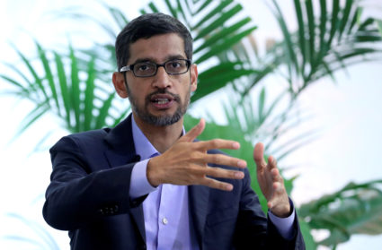 Sundar Pichai, CEO of Google and Alphabet, speaks on artificial intelligence during a Bruegel think tank conference in Brussels, Belgium January 20, 2020. Photo by Yves Herman/Reuters