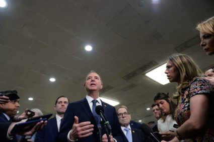 House Managers Rep. Adam Schiff (D-CA) speaks next to Rep. Jerry Nadler (D-NY) during a news conference near the Senate Subway to discuss the Senate impeachment trial of President Trump in Washington, U.S., January 22, 2020. Photo by Mary F. Calvert/Reuters.