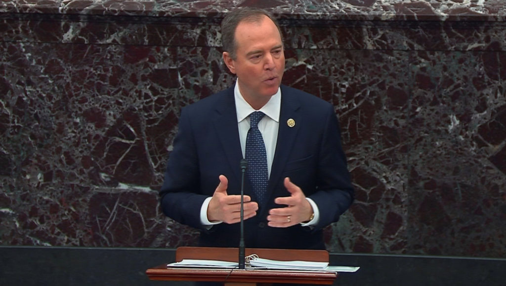 Lead manager House Intelligence Committee Chairman Adam Schiff (D-CA) delivers an opening argument during the second day o...