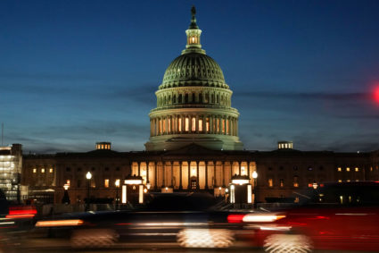 The exterior of the U.S. Capitol is seen at sunset on the second day of the Senate impeachment trial of U.S. President Donald Trump in Washington, U.S., January 22, 2020. Photo by Sarah Silbiger/Retuers.