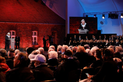 Heads of states listen as Auschwitz survivor Stanislaw Zalewski, President of the Polish Union of Former Political Prisoners of Nazi Prisons and Concentration Camps, delivers a speech during the ceremonies marking the 75th anniversary of the liberation of the camp and International Holocaust Victims Remembrance Day, on the site of the former Nazi German concentration and extermination camp Auschwitz II-Birkenau in Brzezinka near Oswiecim, Poland, January 27, 2020. Photo by Kacper Pempel/Reuters
