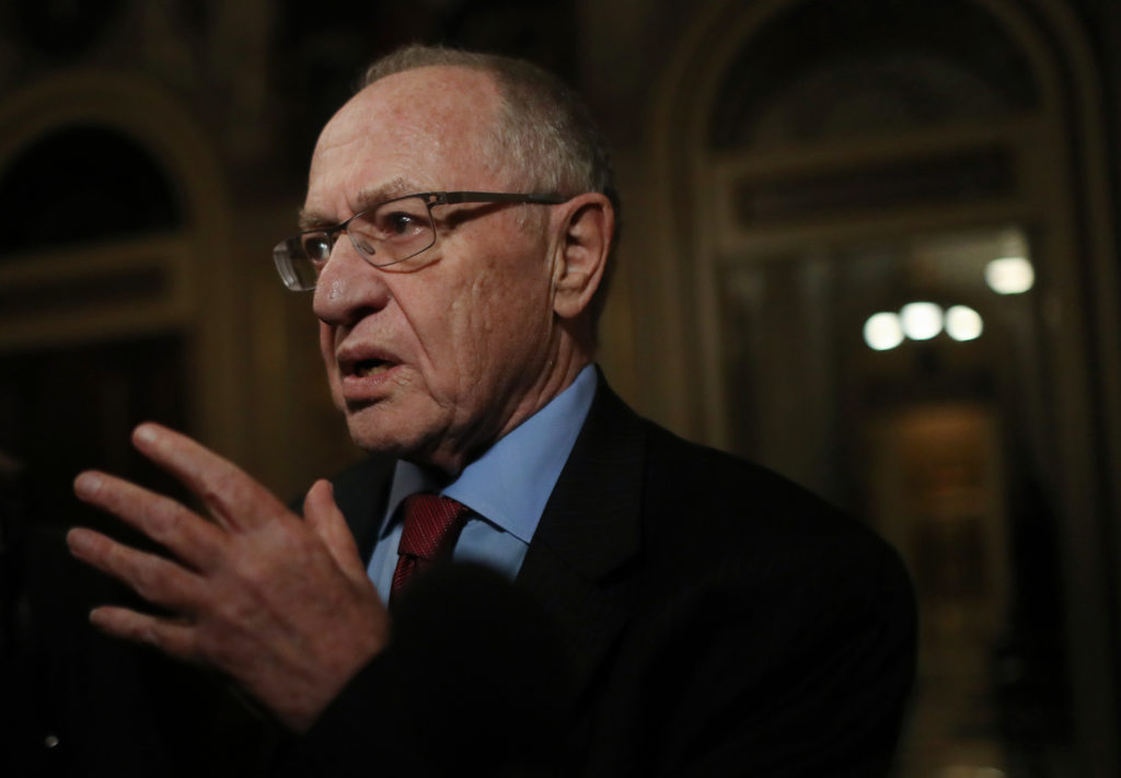 WASHINGTON, DC - JANUARY 29: Attorney Alan Dershowitz, a member of President Donald Trump's legal team, speaks to the pres...