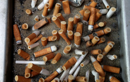 Discarded cigarette butts are pictured at the German Social Democratic Party (SPD) headquarters in Berlin, Germany, May 26, 2019. File photo by Fabrizio Bensch/REUTERS