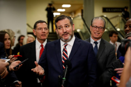 U.S. Senator Ted Cruz (R-TX) speaks to reporters as the Trump impeachment trial continues in Washington, U.S., January 27, 2020. REUTERS/Brendan McDermid - RC2OOE96ILLZ