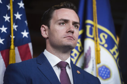 Rep. Mike Gallagher, R-Wis., conducts a news conference after a meeting off the House Republican Conference in the Capitol Visitor Center on Tuesday, June 4, 2019. Photo By Tom Williams/CQ Roll Call