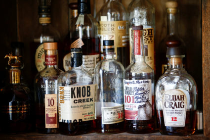 Bourbon whiskey is displayed at the World's End pub in London, Britain, June 22 2018. Photo by Henry Nicholls/Reuters