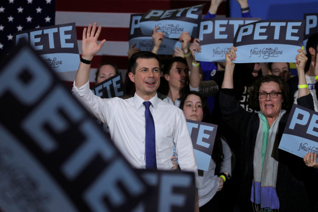Democratic presidential candidate and former South Bend, Indiana mayor Pete Buttigieg, speaks during a campaign event at K...