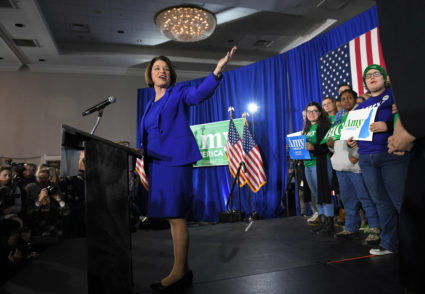 Democratic U.S. presidential candidate Senator Amy Klobuchar speaks at her New Hampshire primary night rally in Concord, N.H., February 11, 2020. Photo by Faith Ninivaggi/Reuters