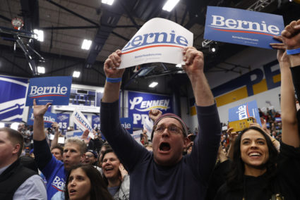 Supporters cheer as Democratic U.S. presidential candidate Senator Bernie Sanders arrives to speak at his New Hampshire primary night rally in Manchester, N.H., U.S., February 11, 2020. Photo by Mike Segar/Reuters