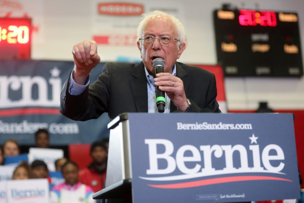 Democratic 2020 U.S. presidential candidate Senator Bernie Sanders rallies with supporters at Winston-Salem State Universi...