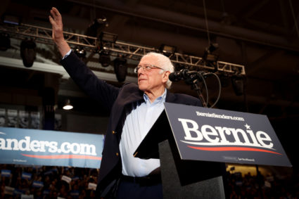 Democratic U.S. presidential candidate Senator Bernie Sanders reacts to cheers at a campaign rally and concert at the University of New Hampshire one day before the New Hampshire presidential primary election in Durham, New Hampshire, U.S., February 10, 2020. REUTERS/Mike Segar