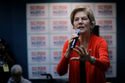 Sen. Elizabeth Warren (D-Mass.) speaks at a campaign Canvass Kick Off in Graniteville, South Carolina, U.S., February 28, 2020. Photo byBrian Snyder/Reuters