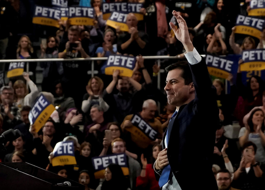 Democratic 2020 U.S. presidential candidate former South Bend, Indiana Mayor Pete Buttigieg attends a campaign event in Ra...