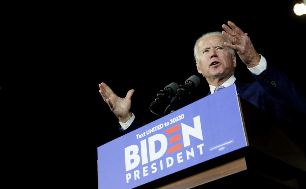 Democratic U.S. presidential candidate and former Vice President Joe Biden addresses supporters at his Super Tuesday night...