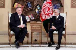 Afghanistan's Abdullah Abdullah, President Ashraf Ghani's political rival, meets with U.S. Secretary of State Mike Pompeo in Kabul, Afghanistan March 23, 2020. Afghanistan's Chief Executive Office/Handout via REUTERS