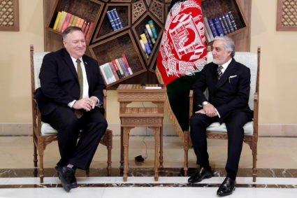 Afghanistan's Abdullah Abdullah, President Ashraf Ghani's political rival, meets with U.S. Secretary of State Mike Pompeo in Kabul, Afghanistan March 23, 2020. Afghanistan's Chief Executive Office/Handout via REUTERS