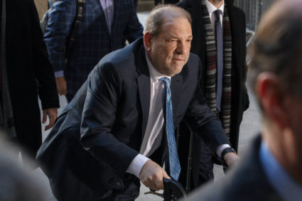 FILE PHOTO: Harvey Weinstein arrives at New York Criminal Court for another day of jury deliberations in his sexual assault trial in the Manhattan borough of New York City, New York, U.S., February 24, 2020. Photo by Lucas Jackson/Reuters