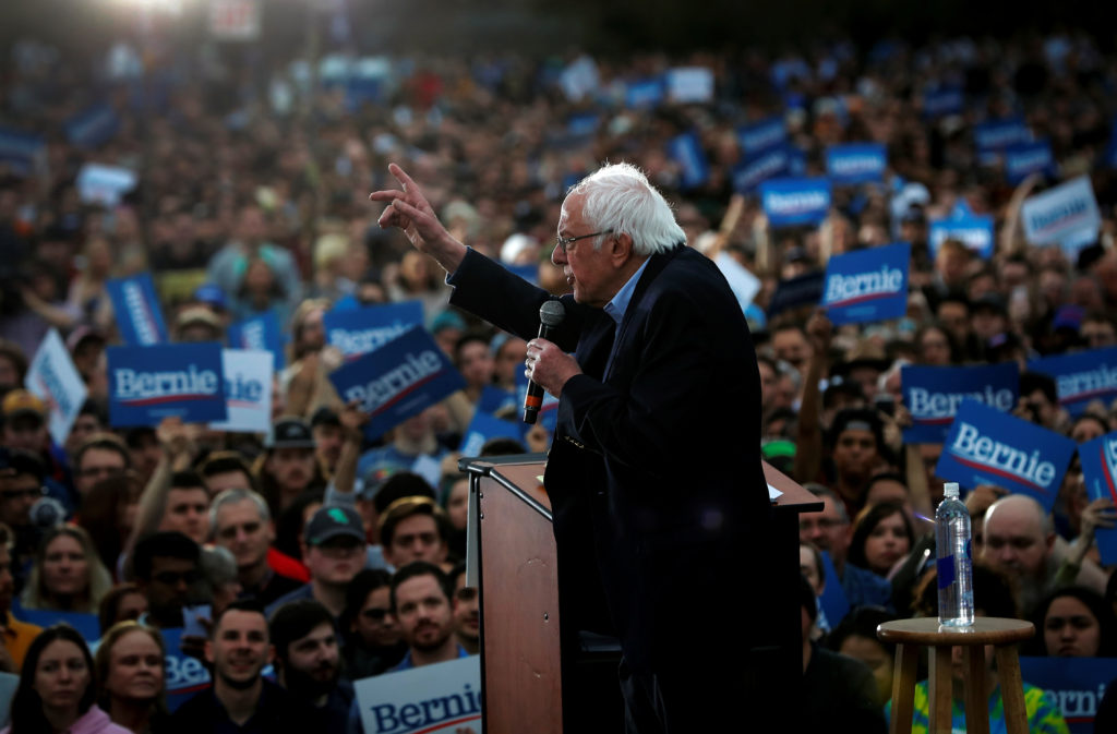 Democratic U.S. presidential candidate Senator Bernie Sanders speaks an outdoor campaign rally in Austin, Texas, U.S., Feb...