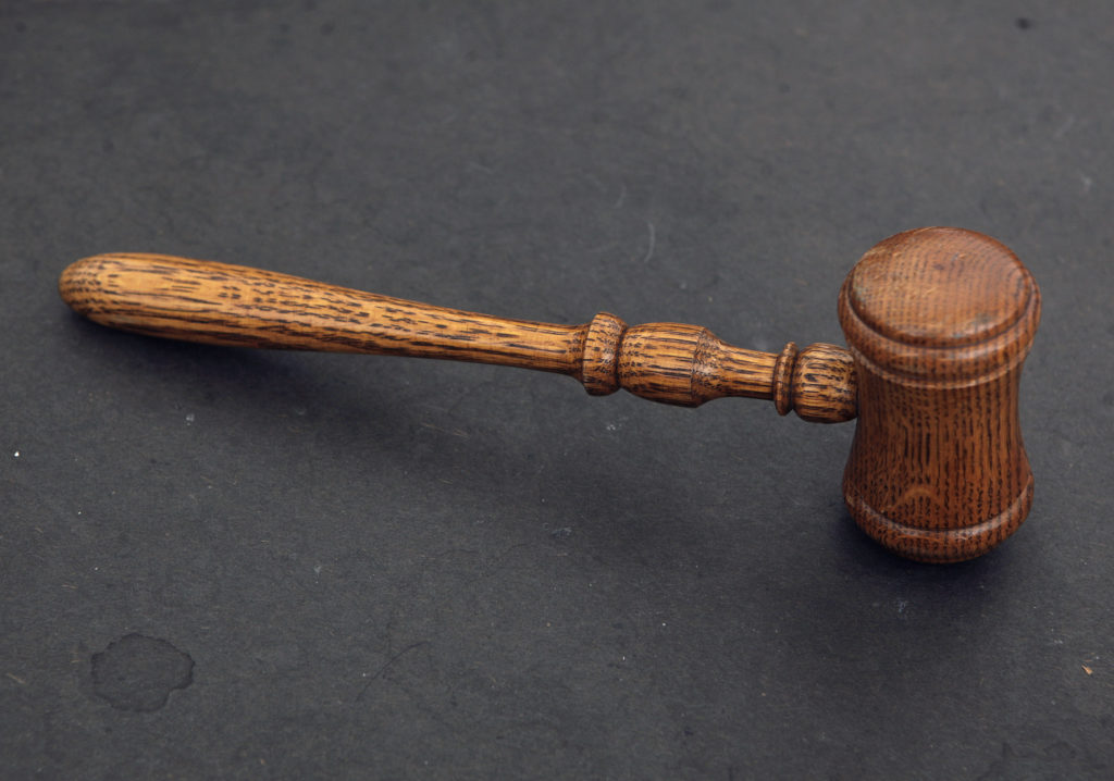 The judge's gavel is seen in court room 422 of the New York Supreme Court at 60 Centre Street February 3, 2012. Photo by C...