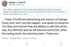 Twitter adds ‘glorifying violence’ warning to Trump tweet PBS News