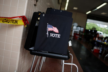 A voting booth is seen during the Democratic presidential primary election at a polling center in Miami, Florida. Photo by Marco Bello/Reuters