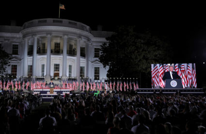 An unprecedented backdrop but a familiar message as Trump takes the stage on final night of RNC