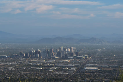 View of the downtown Phoenix, Arizona city skyline as seen from South Mountain Park, August 28, 2018. Photo by Robyn Beck/AFP/Getty Images
